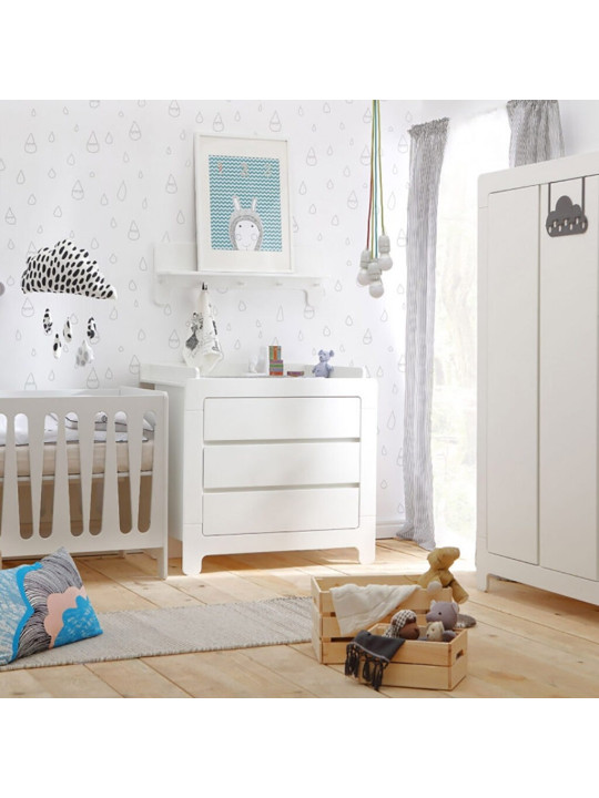 Children's bedroom 3 Drawer Chest with Changing Unit in white MDF Moon Collection