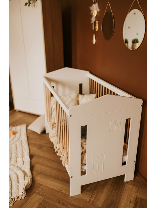 Baby House Cot Bed 60x120 Ida in white wood - Little Sky