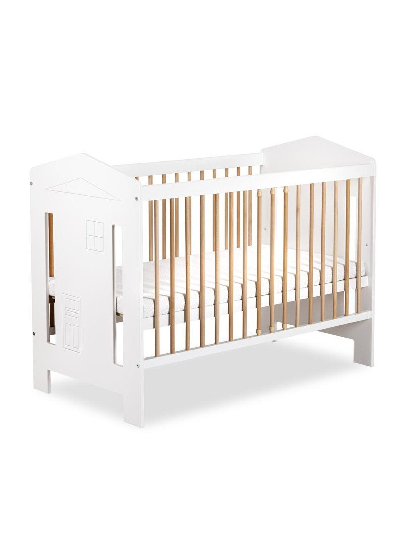 Baby House Cot Bed 60x120 Ida in white / natural wood - Little Sky