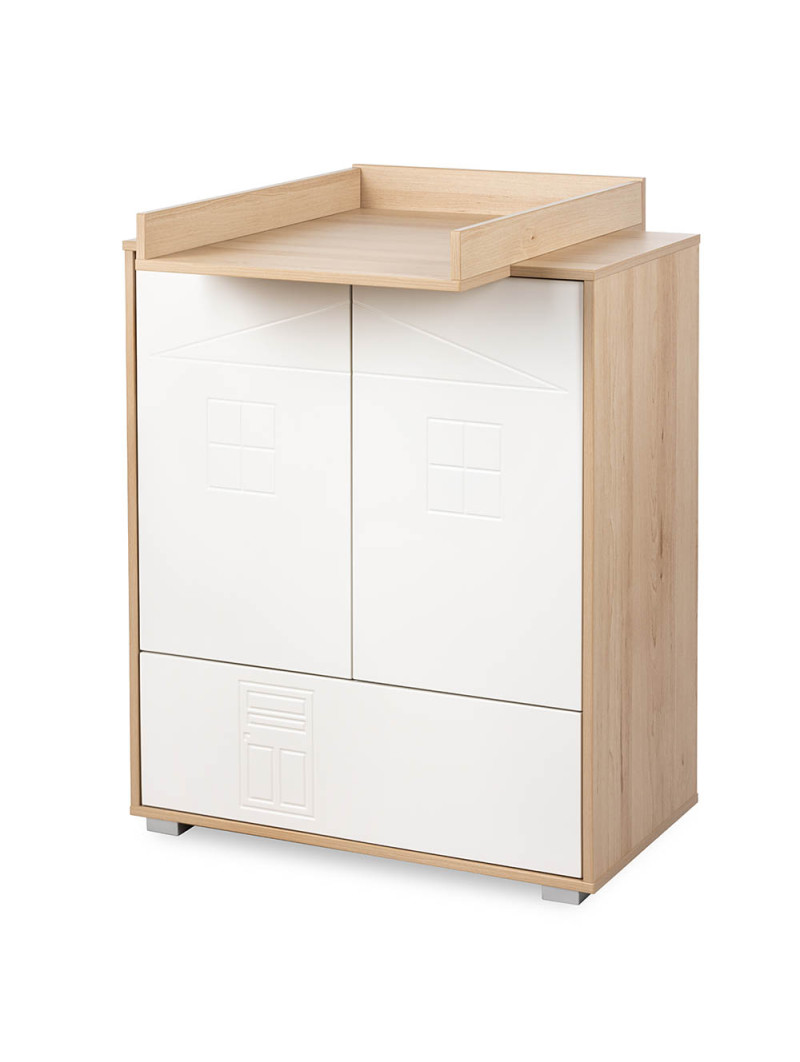 House-shaped changing dresser Ida in white / beech wood - Little Sky