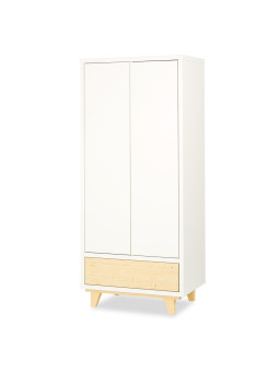 Armadio per bambini a 2 ante con cassetto Lydia in stile boho in legno di pino naturale e bianco - Little Sky