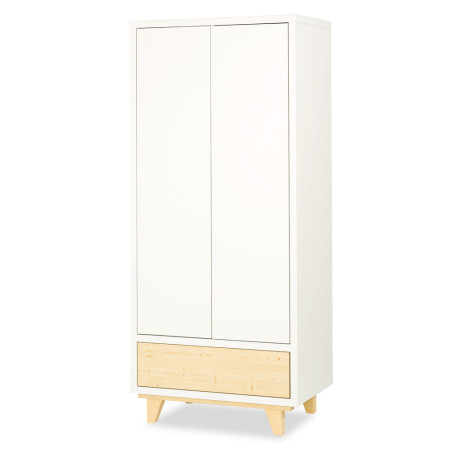 Armadio per bambini a 2 ante con cassetto Lydia in stile boho in legno di pino naturale e bianco - Little Sky