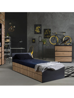 Letto ragazzi DALIA 90x200 cm rovere e antracite - Little Sky