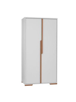 Guardaroba con 2 ante per la Cameretta dei Bambini in MDF bianco e profili in legno di faggio - Collezione Snap