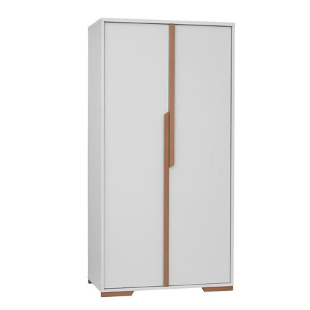Guardaroba con 2 ante per la Cameretta dei Bambini in MDF bianco e profili in legno di faggio - Collezione Snap