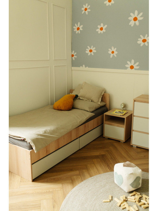 DALIA Oak & Ash Grey Bedside Table - Little Sky