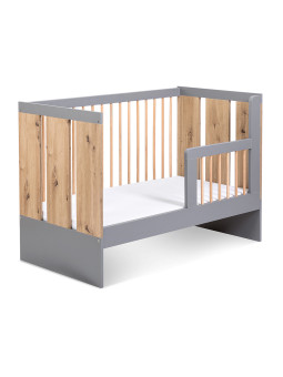 Baby Cot Bed 60x120 Pauline in graphite/oak wood - Little Sky
