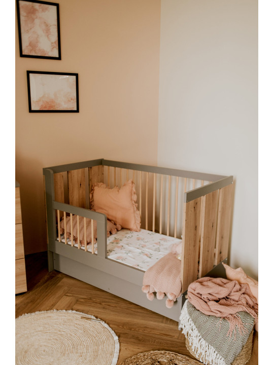 Baby Cot Bed 60x120 Pauline in graphite/oak wood - Little Sky