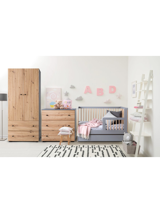 Baby Cot Bed 60x120 Pauline in graphite/oak wood - Little Sky