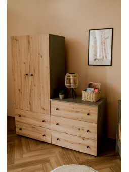 Children's 2-Door Wardrobe Pauline graphite/oak - Little Sky