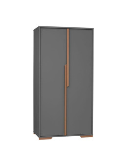 Children's bedroom 2-Door Wardrobe in grey MDF and Beech wood - Snap Collection
