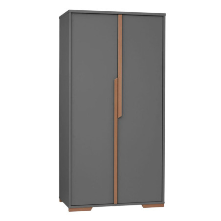 Guardaroba con 2 ante per la Cameretta dei Bambini in MDF grigio e profili in legno di faggio - Collezione Snap