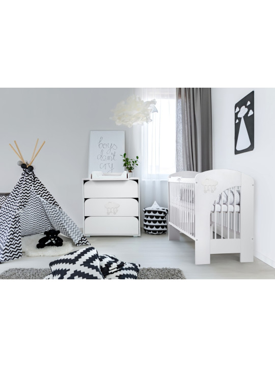 White Baby Cot with Removable Sides 60x120 Nel Cloud - Little Sky
