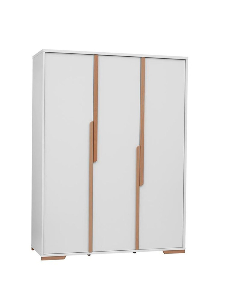 Children's bedroom 3-Door Wardrobe in white MDF and Beech wood - Snap Collection