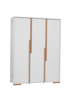 Children's bedroom 3-Door Wardrobe in white MDF and Beech wood - Snap Collection