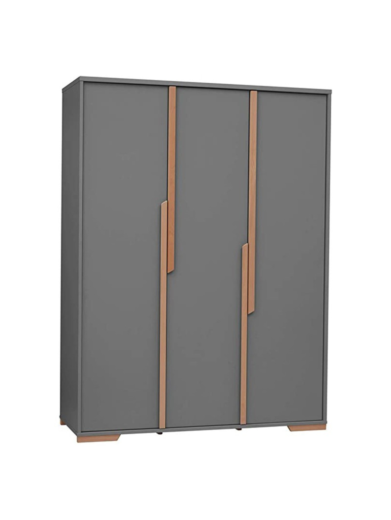 Children's bedroom 3-Door Wardrobe in grey MDF and Beech wood - Snap Collection