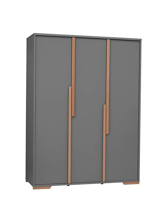 Children's bedroom 3-Door Wardrobe in grey MDF and Beech wood - Snap Collection