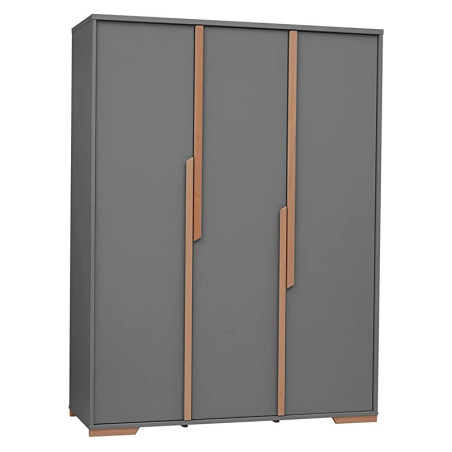 Guardaroba con 3 ante per la Cameretta dei Bambini in MDF grigio e profili in legno di faggio - Collezione Snap