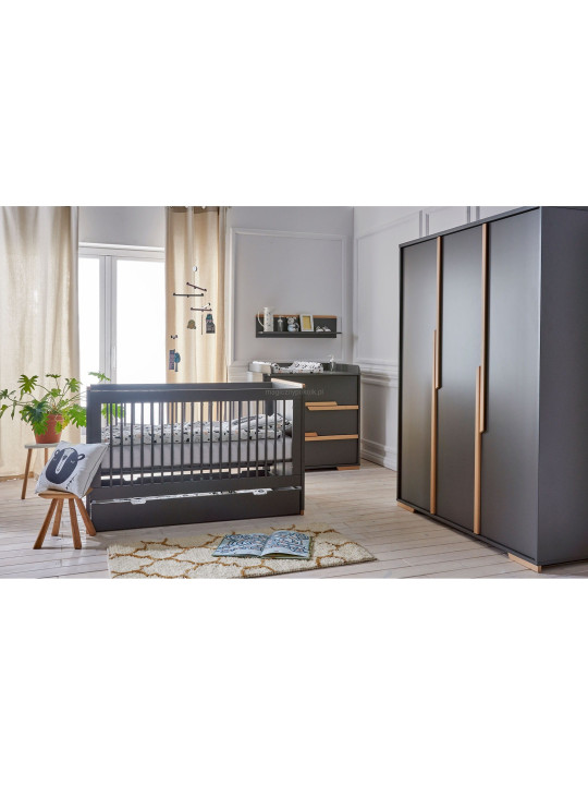 Children's bedroom 3-Door Wardrobe in grey MDF and Beech wood - Snap Collection