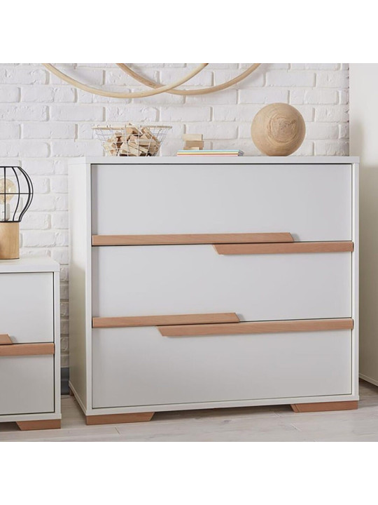 Children's bedroom 3-Drawer Chest in white MDF and Beech wood - Snap Collection - Removable Changing Unit