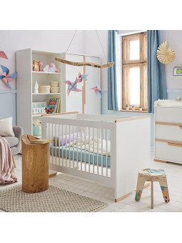 Children's bedroom Cot Bed 120x60 in white MDF and Beech wood - Snap Collection - Removable Drawer
