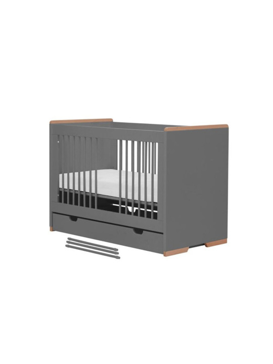 Children's bedroom Cot Bed 120x60 in grey MDF and Beech wood - Snap Collection - Removable Drawer