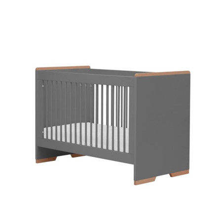 Culla / Lettino 120×60 per la Cameretta dei Bambini in MDF grigio e profili in legno di faggio - Cassettone estraibile