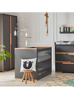 Culla / Lettino 120×60 per la Cameretta dei Bambini in MDF grigio e profili in legno di faggio - Cassettone estraibile