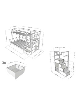 Children's LUCKY Bunk Bed with Storage Stairs - Benlemi
