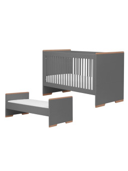 Children's bedroom Cot Bed 140×70 in grey MDF and Beech wood - Snap Collection - Removable Drawer