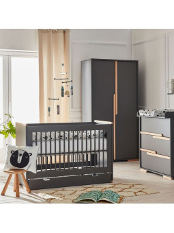 Children's bedroom Cot Bed 140×70 in grey MDF and Beech wood - Snap Collection - Removable Drawer