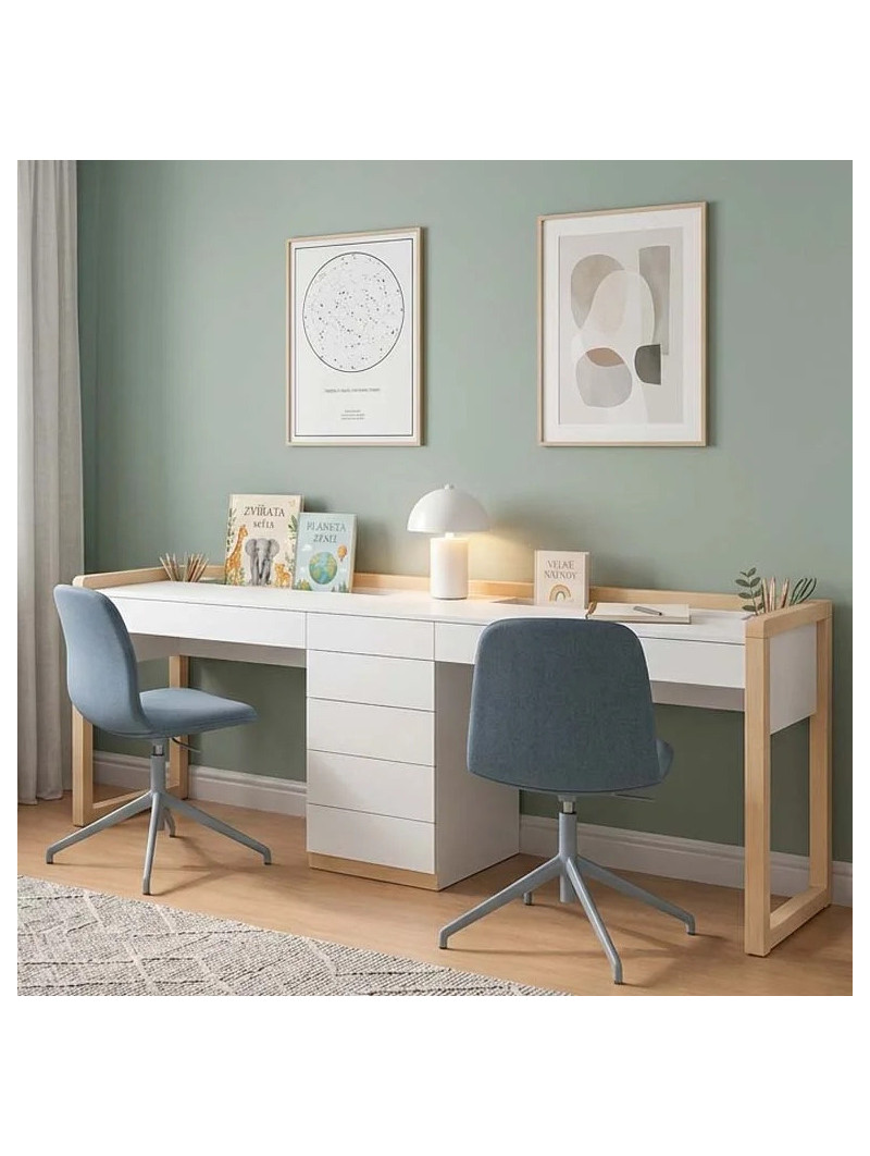 Stolly Double Kids' Desk with Drawers & Pencil Holder - Benlemi