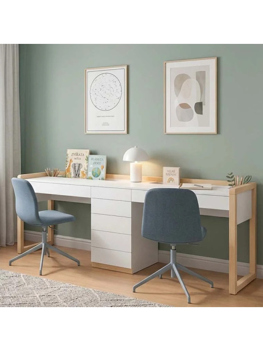 Stolly Double Kids' Desk with Drawers & Pencil Holder - Benlemi