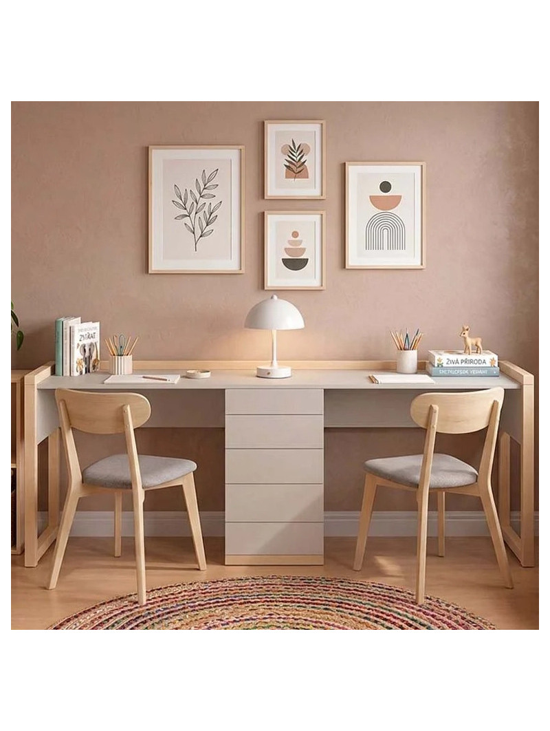Stolly Double Kids' Desk with Drawers - Benlemi