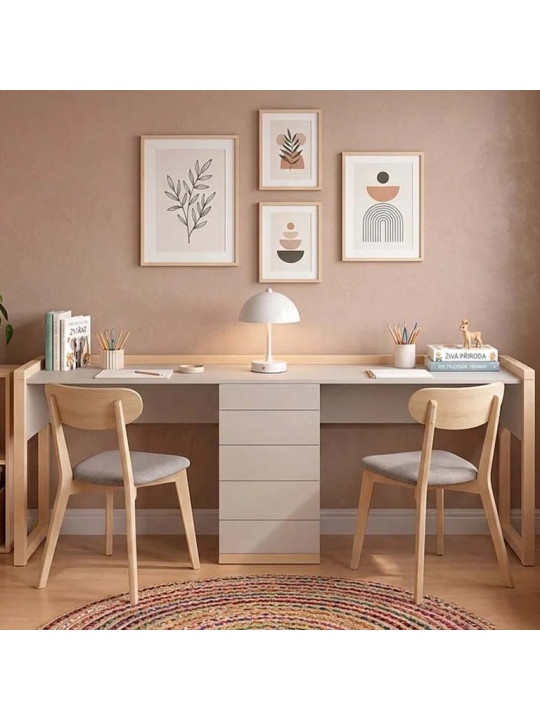 Stolly Double Kids' Desk with Drawers - Benlemi