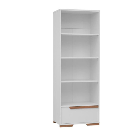 Libreria per la Cameretta dei Bambini in MDF bianco e profili in legno di faggio con 4 ripiani - Collezione Snap