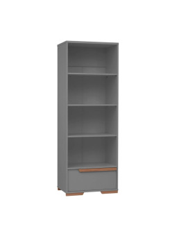 Libreria per la Cameretta dei Bambini in MDF grigio e profili in legno di faggio con 4 ripiani - Collezione Snap