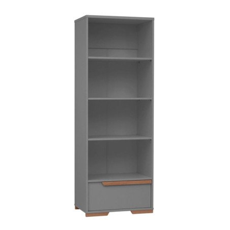 Libreria per la Cameretta dei Bambini in MDF grigio e profili in legno di faggio con 4 ripiani - Collezione Snap