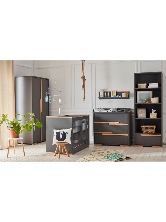 Children's Bookcase in grey MDF and Beech wood - Snap Collection - 4 Shelves