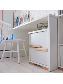 Comodino per la Cameretta dei Bambini in MDF bianco con finiture in legno naturale di faggio - Collezione Snap
