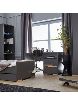 Children's Desk Cabinet in grey MDF and natural beech wood - Snap Collection