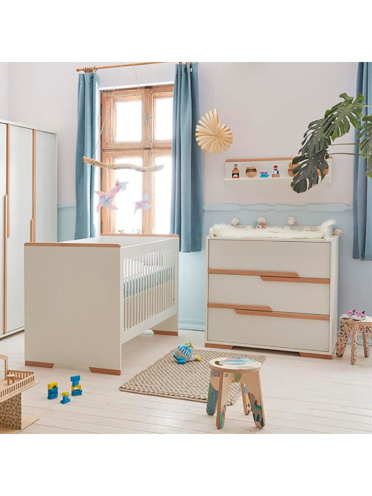 Cameretta completa 3 pezzi con Armadio, Cassettiera e Culla 60x120 trasformabile in lettino in Legno Bianco collezione Snap