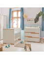 Cameretta completa 3 pezzi con Armadio, Cassettiera e Culla 60x120 trasformabile in lettino in Legno Bianco collezione Snap