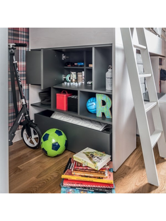 Letto rialzato Multi per bambini e ragazzi in legno con leggero effetto larice - collezione Nest di VOX