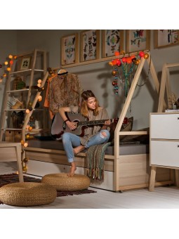 Bed 90x200 for Children and Teenagers with Teepee Tent in natural wood Spot Young collection by VOX