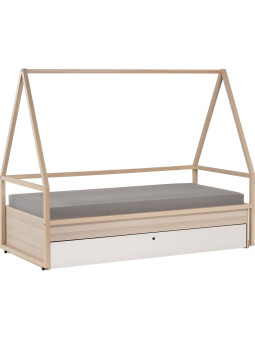 Letto singolo 90x200 per bambini e ragazzi in legno naturale con tenda - collezione Spot Young di VOX