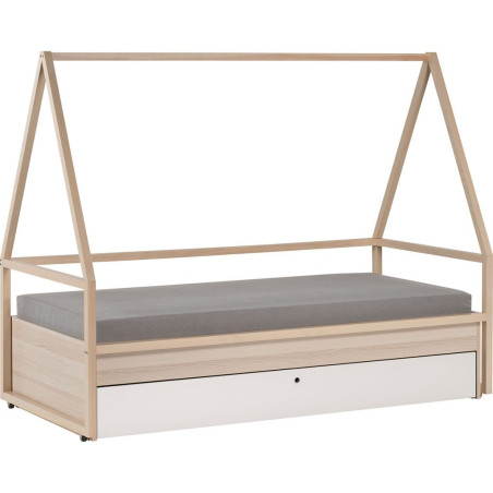Letto singolo 90x200 per bambini e ragazzi in legno naturale con tenda - collezione Spot Young di VOX