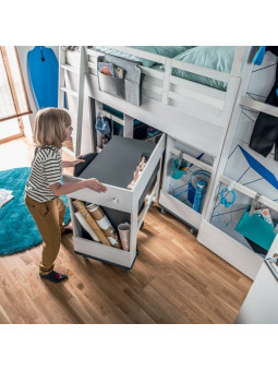 Appendiabiti con rotelle per Letto Multi di VOX per bambini e ragazzi in legno grigio e bianco - collezione Nest di VOX