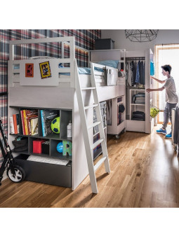 Container with a Rod (for Multi bed) for Children and Teenagers in grey and white wood Nest collection by VOX