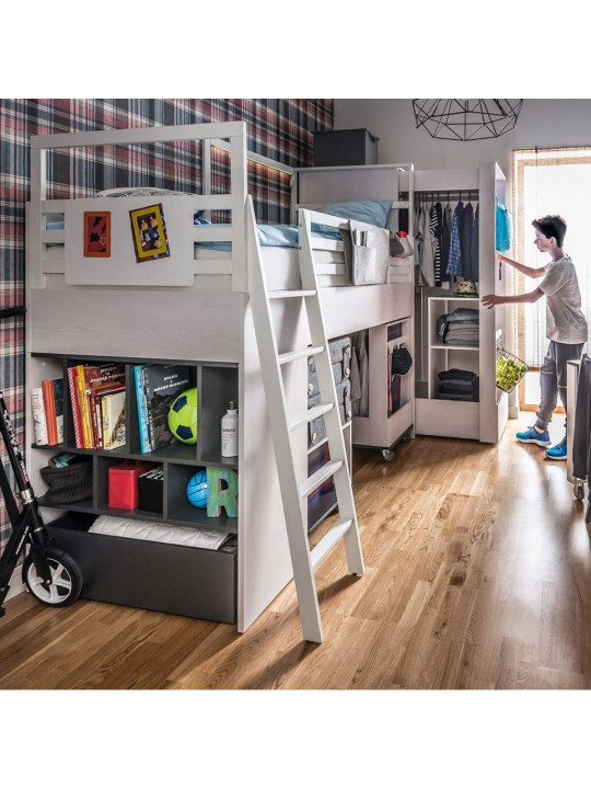 Appendiabiti con rotelle per Letto Multi di VOX per bambini e ragazzi in legno grigio e bianco - collezione Nest di VOX